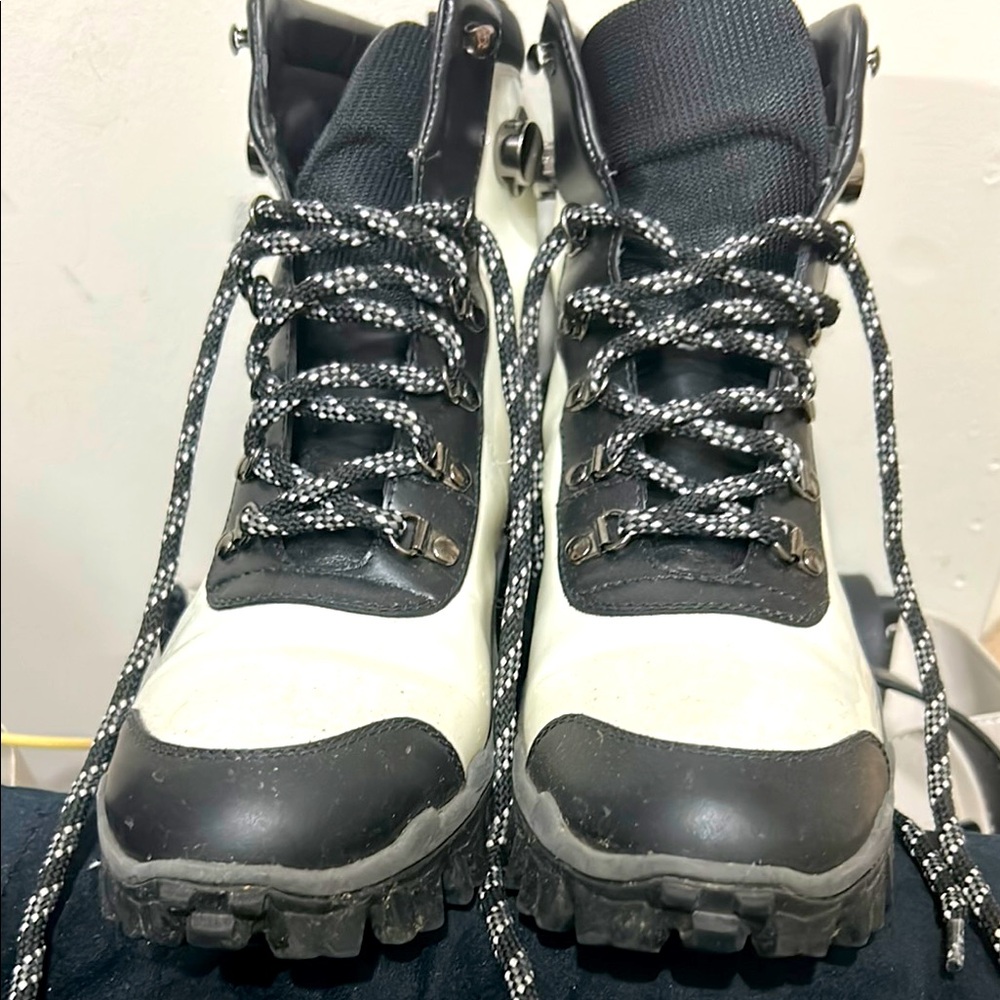 Moncler Black and White Combat Boots